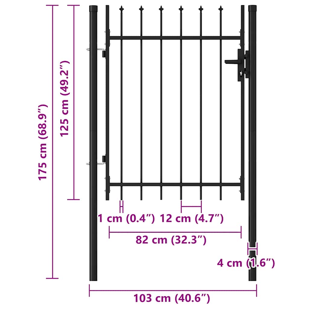 Cancello per recinzione BOXTEL porta singola con punta in acciaio 100x120 cm Nero