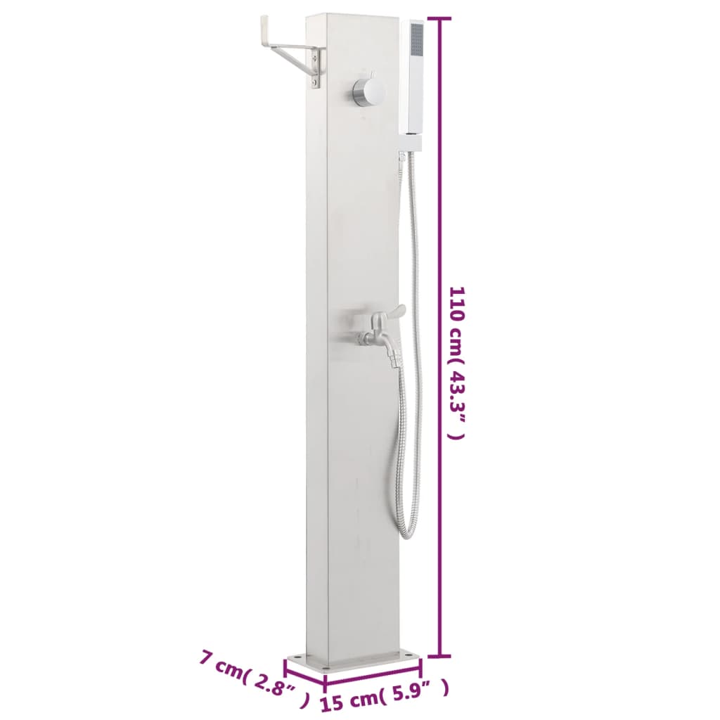 Rubinetteria per Doccia da Giardino 110 cm in Acciaio Inox