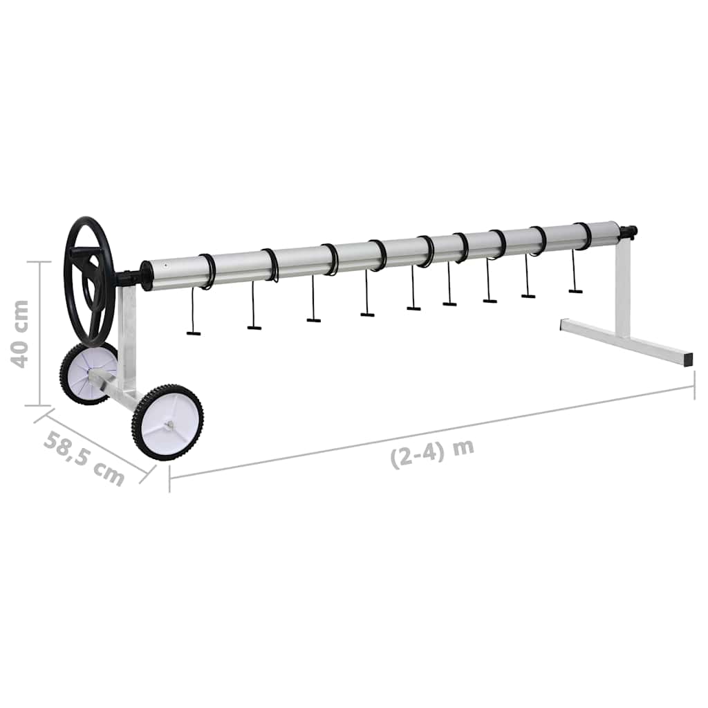 Rullo di Copertura per Piscina con Base in Acciaio Inox Telescopico 2-4 m