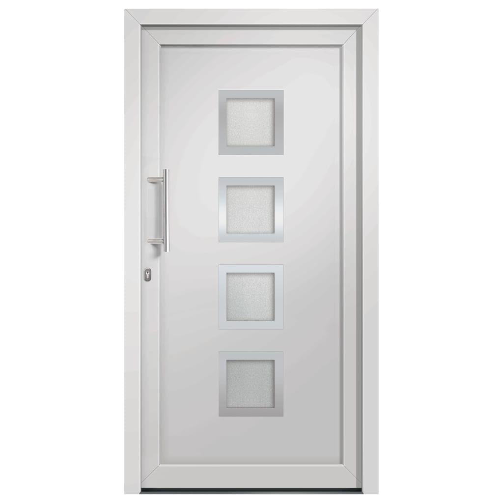 Porta d'ingresso bianca 108x200 cm in PVC con vetri isolanti e serrature a fungo