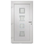 Porta d'ingresso bianca 108x200 cm in PVC con vetri isolanti e serrature a fungo