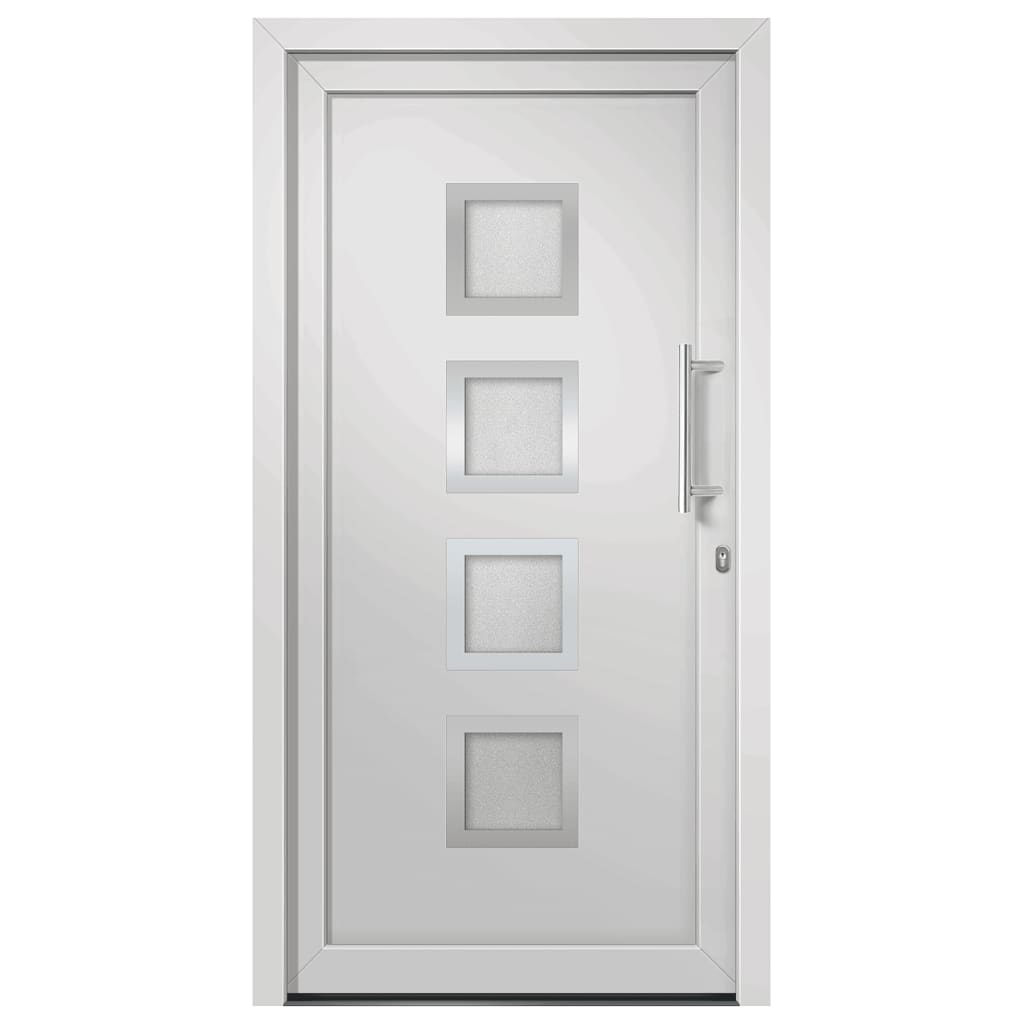 Porta di Ingresso Bianca 98x208 cm in PVC con Vetri Isolanti e Serrature a Fungo