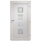 Porta di Ingresso Bianca 98x208 cm in PVC con Vetri Isolanti e Serrature a Fungo