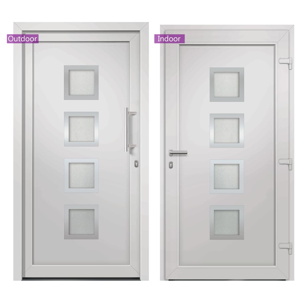 Porta di Ingresso Bianca 98x208 cm in PVC con Vetri Isolanti e Serrature a Fungo