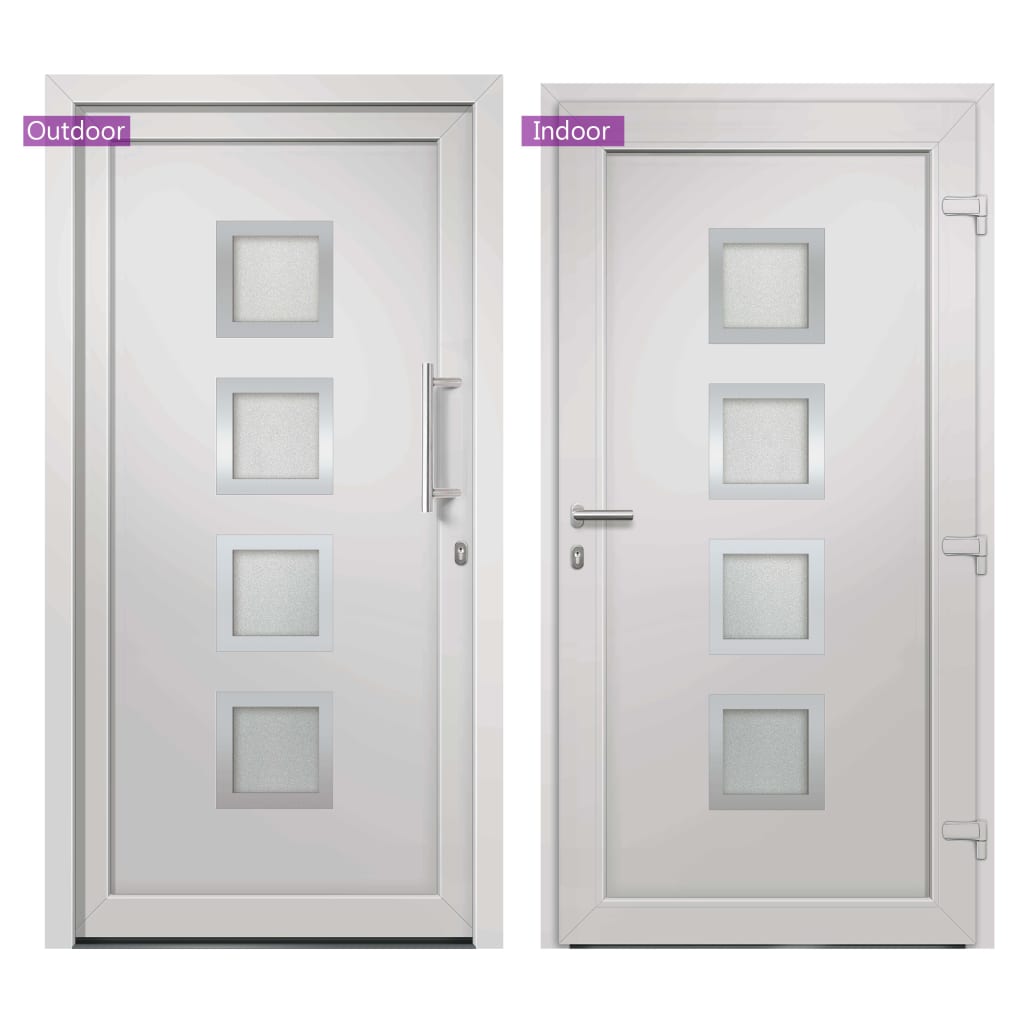Porta d'Ingresso in PVC Bianca 108x200 cm con Vetri Isolanti e Serrature a Fungo