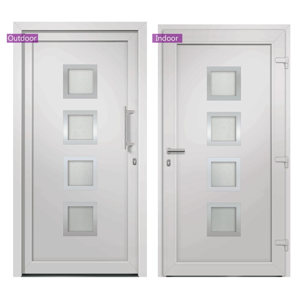 Porta d'Ingresso Bianca 108x208 cm in PVC con Vetri Isolanti e Sistema di Bloccaggio a Fungo