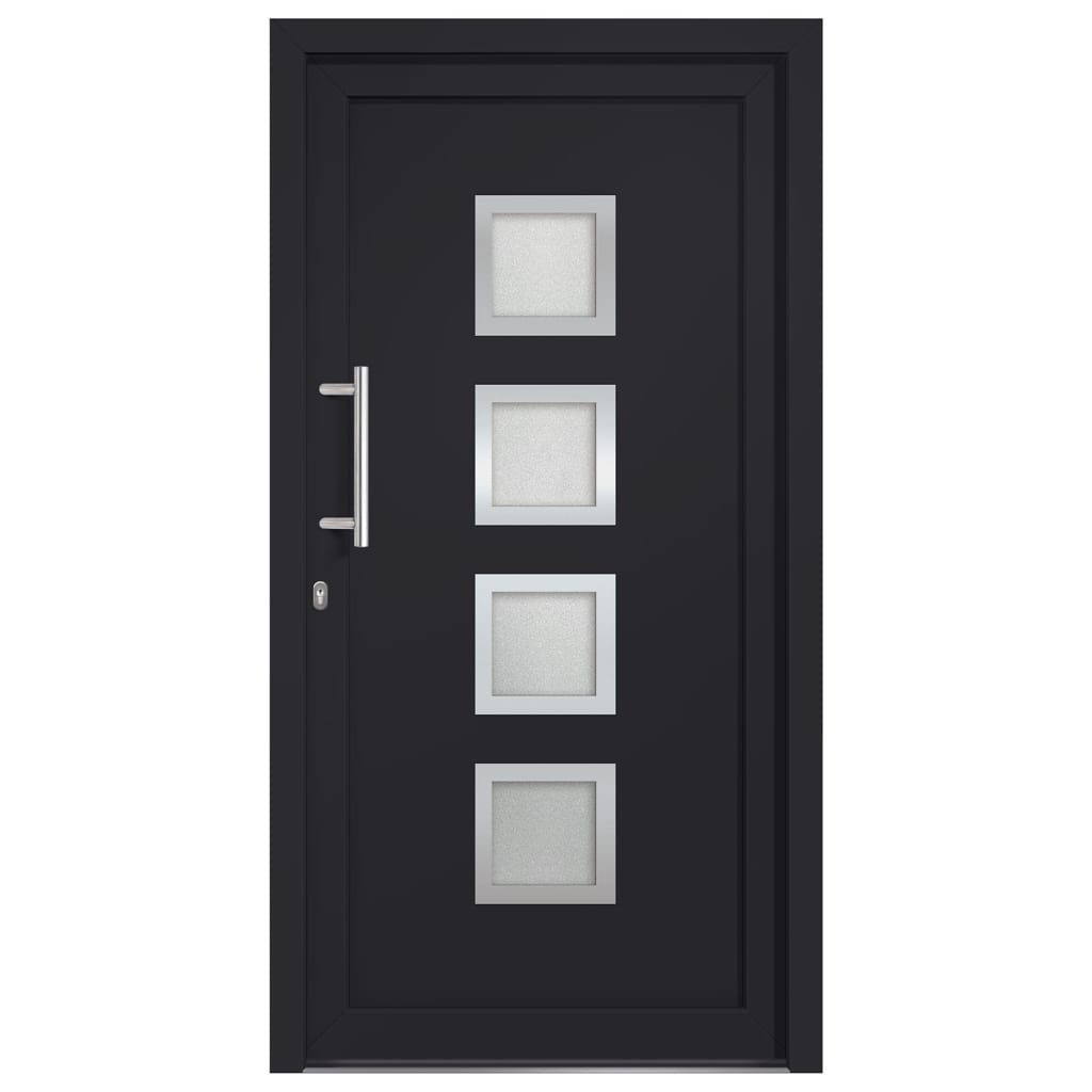 Porta di Ingresso Antracite 98x200 cm - PVC con Vetri Isolanti e Serrature a Fungo