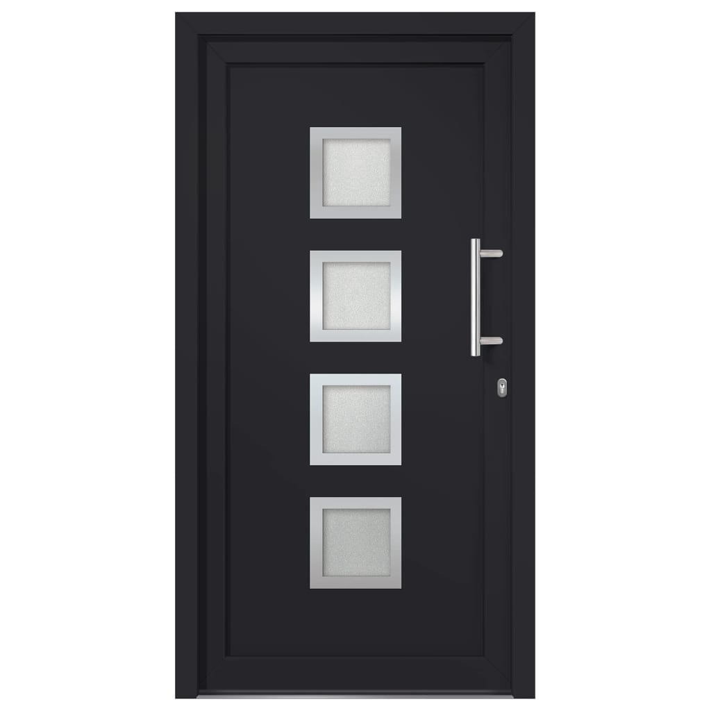 Porta di Ingresso Antracite 88x200 cm - PVC con Vetri Isolanti