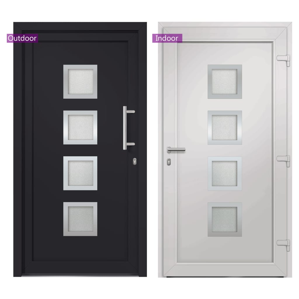 Porta di Ingresso Antracite 88x200 cm - PVC con Vetri Isolanti