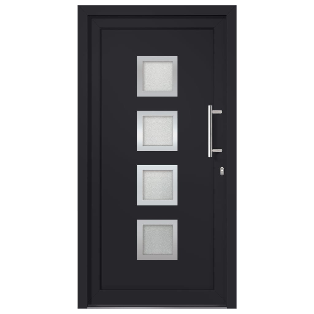 Porta d'Ingresso Antracite 98x190 cm PVC con Vetri Isolanti