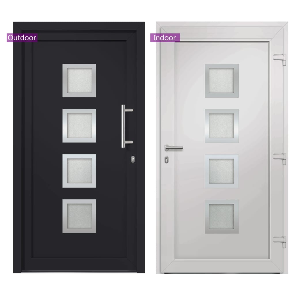 Porta d'Ingresso Antracite 98x190 cm PVC con Vetri Isolanti