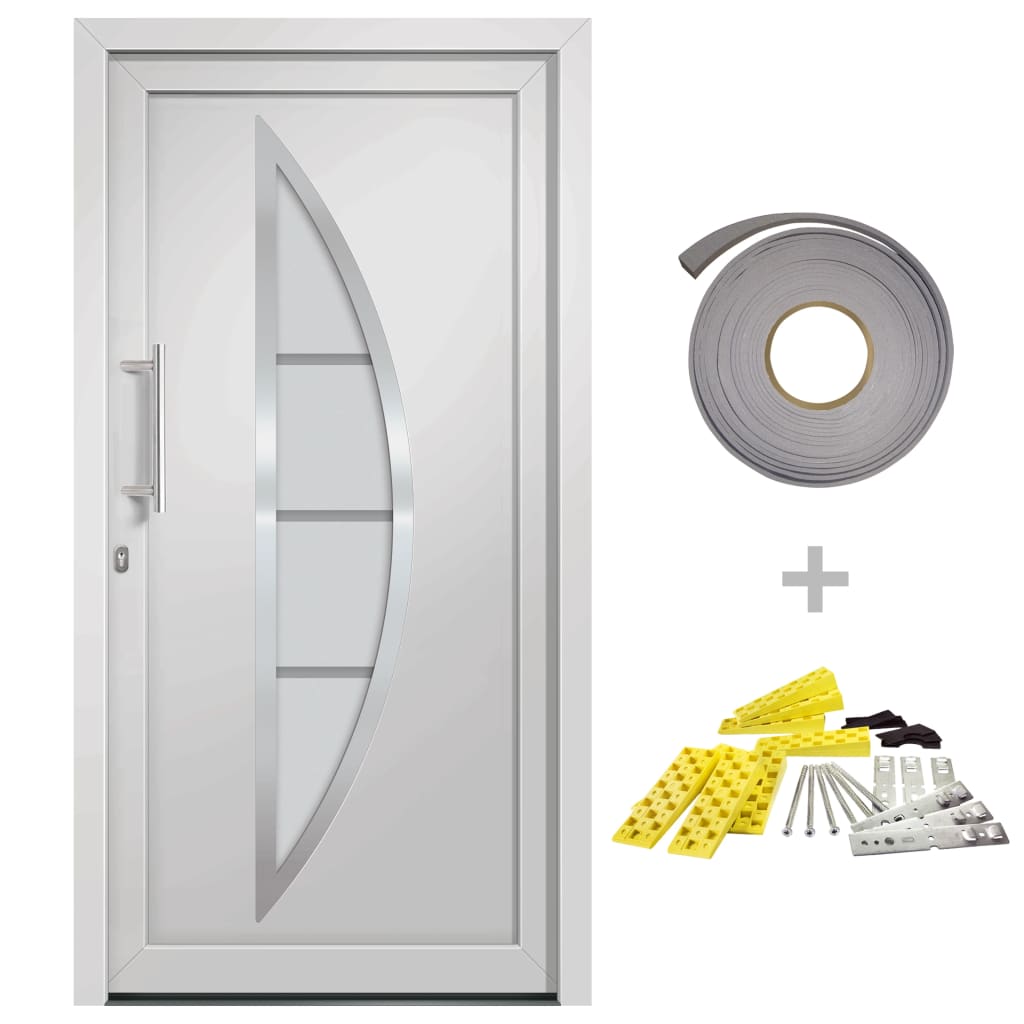 Porta d'Ingresso Bianca 98x200 cm in PVC con Vetro Isolante