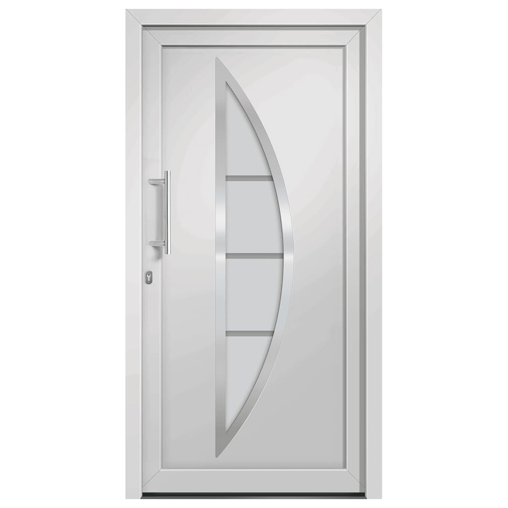 Porta d'Ingresso Bianca 98x200 cm in PVC con Vetro Isolante