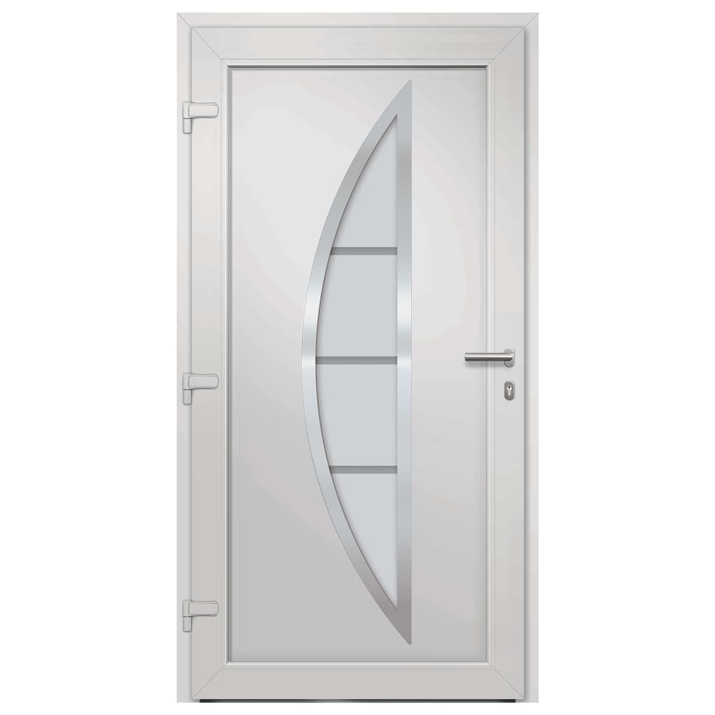Porta d'Ingresso Bianca 98x200 cm in PVC con Vetro Isolante