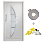 Porta d'Ingresso Bianca 98x208 cm in PVC con Vetro Isolante e Sistema di Sicurezza a 5 Punti