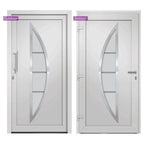 Porta d'Ingresso Bianca 98x208 cm in PVC con Vetro Isolante e Sistema di Sicurezza a 5 Punti