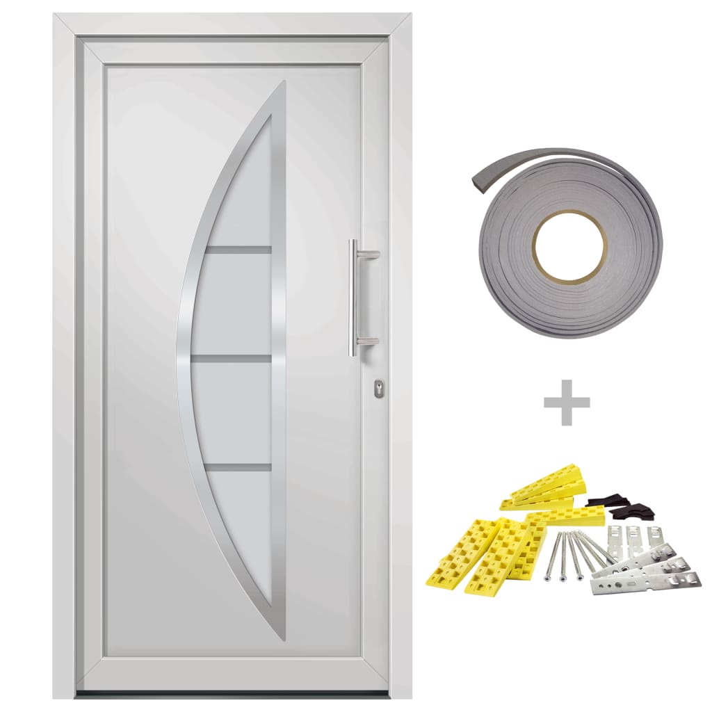 Porta di Ingresso Bianca 98x190 cm in PVC con Vetro Isolante