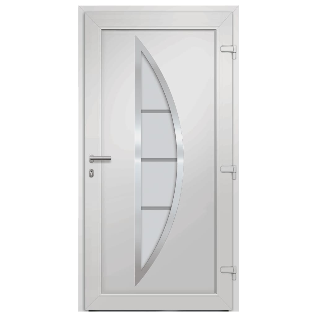 Porta di Ingresso Bianca 98x190 cm in PVC con Vetro Isolante