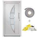 Porta d'Ingresso Bianca 98x208 cm in PVC con Vetro Isolante