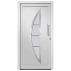 Porta d'Ingresso Bianca 98x208 cm in PVC con Vetro Isolante
