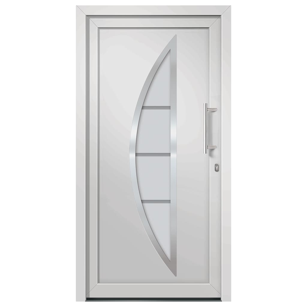Porta d'Ingresso Bianca 98x208 cm in PVC con Vetro Isolante
