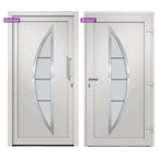 Porta d'Ingresso Bianca 98x208 cm in PVC con Vetro Isolante