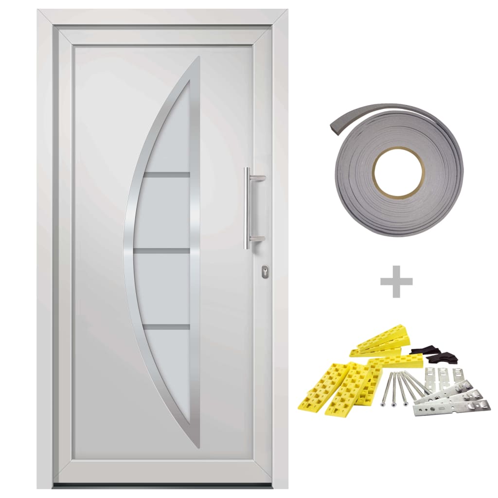 Porta di Ingresso Bianca 108x200 cm in PVC con Vetro di Sicurezza