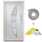 Porta di Ingresso Bianca 108x200 cm in PVC con Vetro di Sicurezza