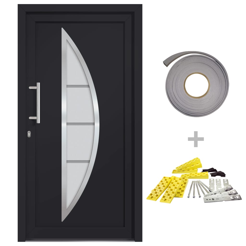Porta di Ingresso Antracite 98x208 cm - PVC con Vetro Isolante