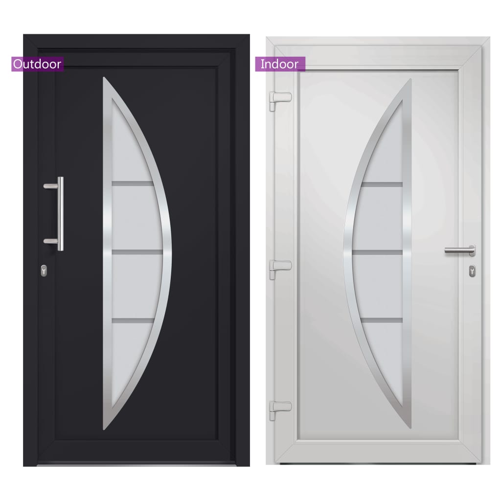 Porta di Ingresso Antracite 98x208 cm - PVC con Vetro Isolante