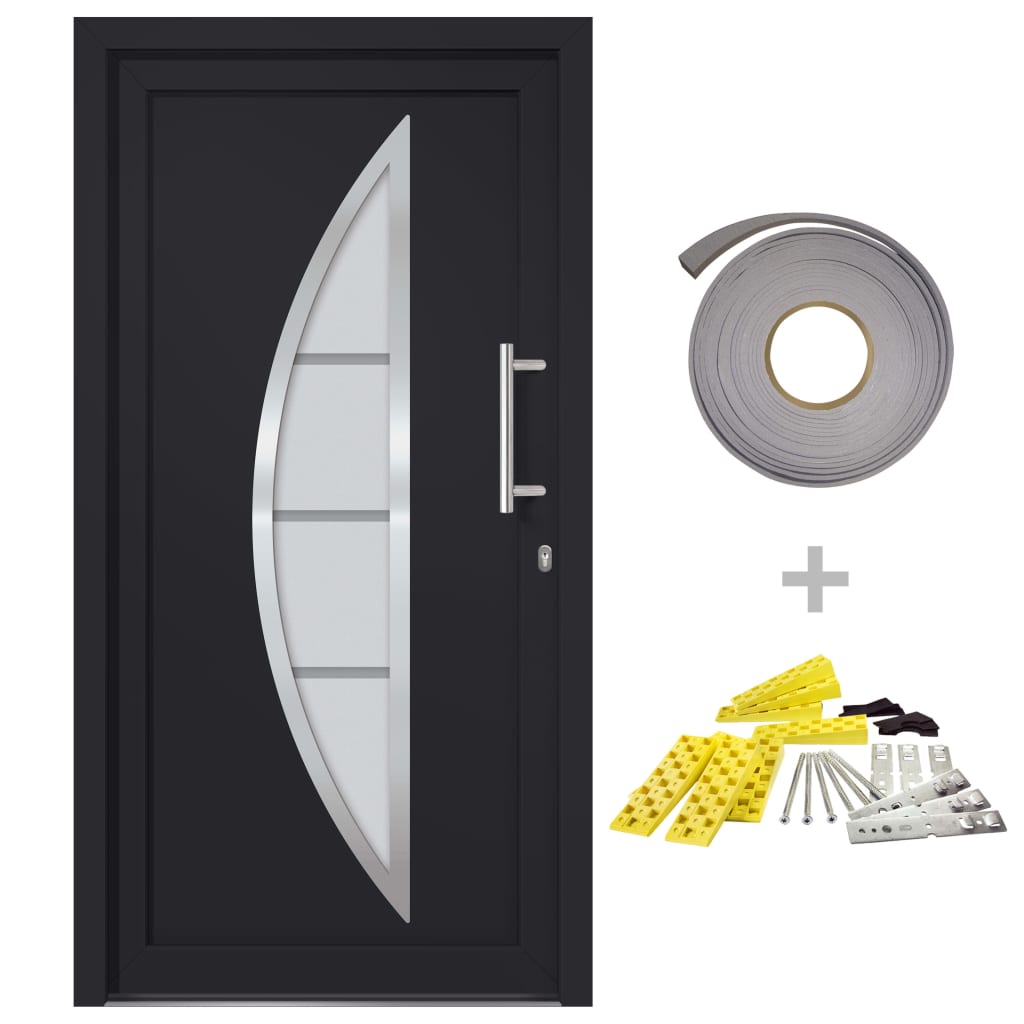 Porta d'Ingresso Antracite 98x200 cm in Alluminio e PVC