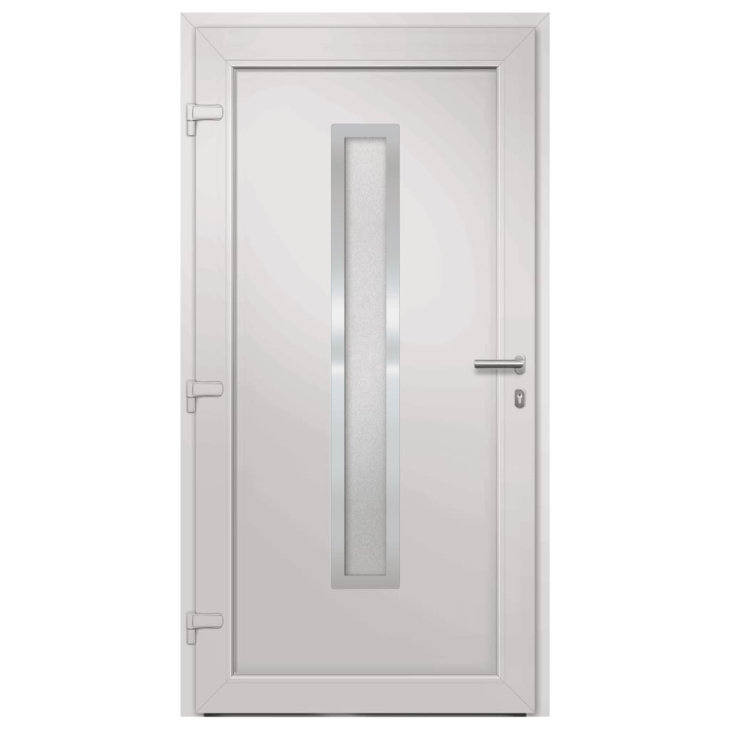 Porta d'Ingresso Bianca 88x200 cm in PVC con Vetro Isolante