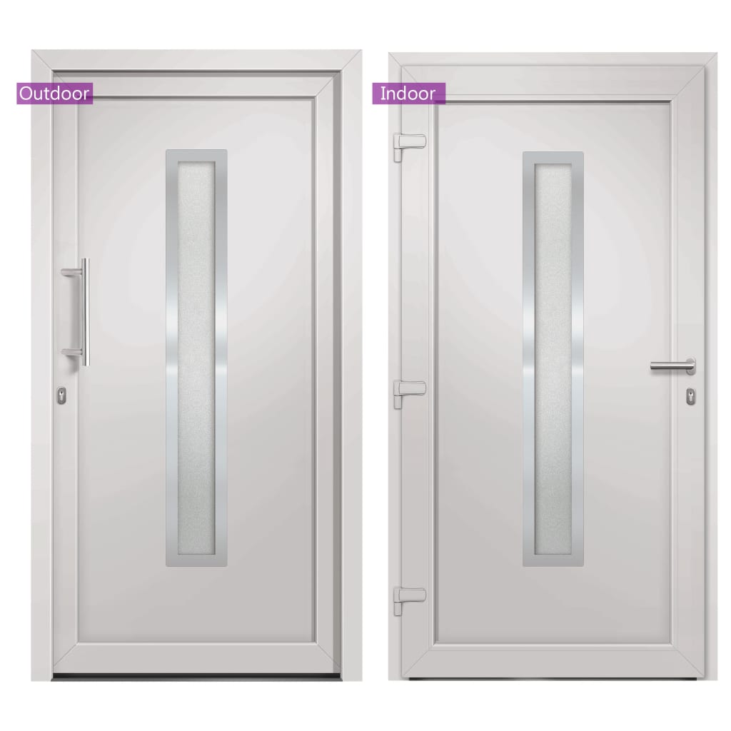 Porta d'Ingresso Bianca 88x200 cm in PVC con Vetro Isolante
