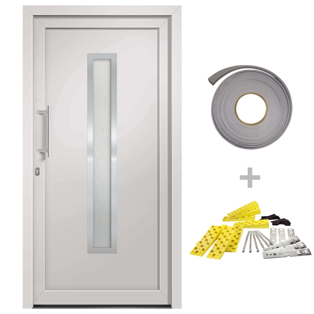 Porta d'Ingresso Bianca 108x200 cm in PVC con Vetro Isolante e Sistema di Sicurezza a 5 Punti