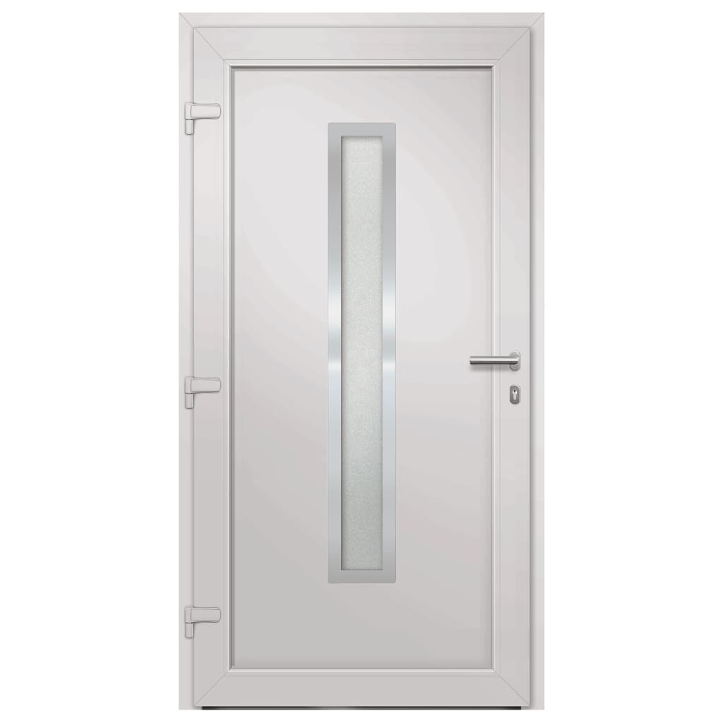 Porta d'Ingresso Bianca 108x200 cm in PVC con Vetro Isolante e Sistema di Sicurezza a 5 Punti