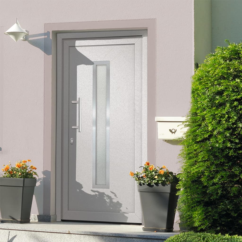 Porta d'Ingresso Bianca 108x200 cm in PVC con Vetro Isolante e Sistema di Sicurezza a 5 Punti
