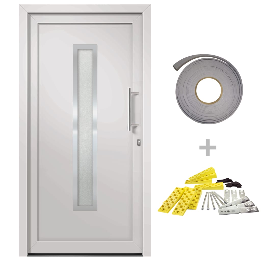 Porta di Ingresso Bianca 98x190 cm PVC con Vetro Isolante