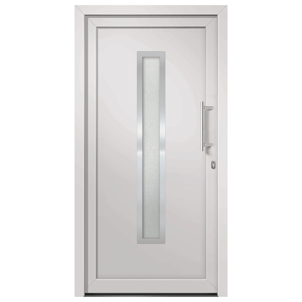 Porta di Ingresso Bianca 98x190 cm PVC con Vetro Isolante