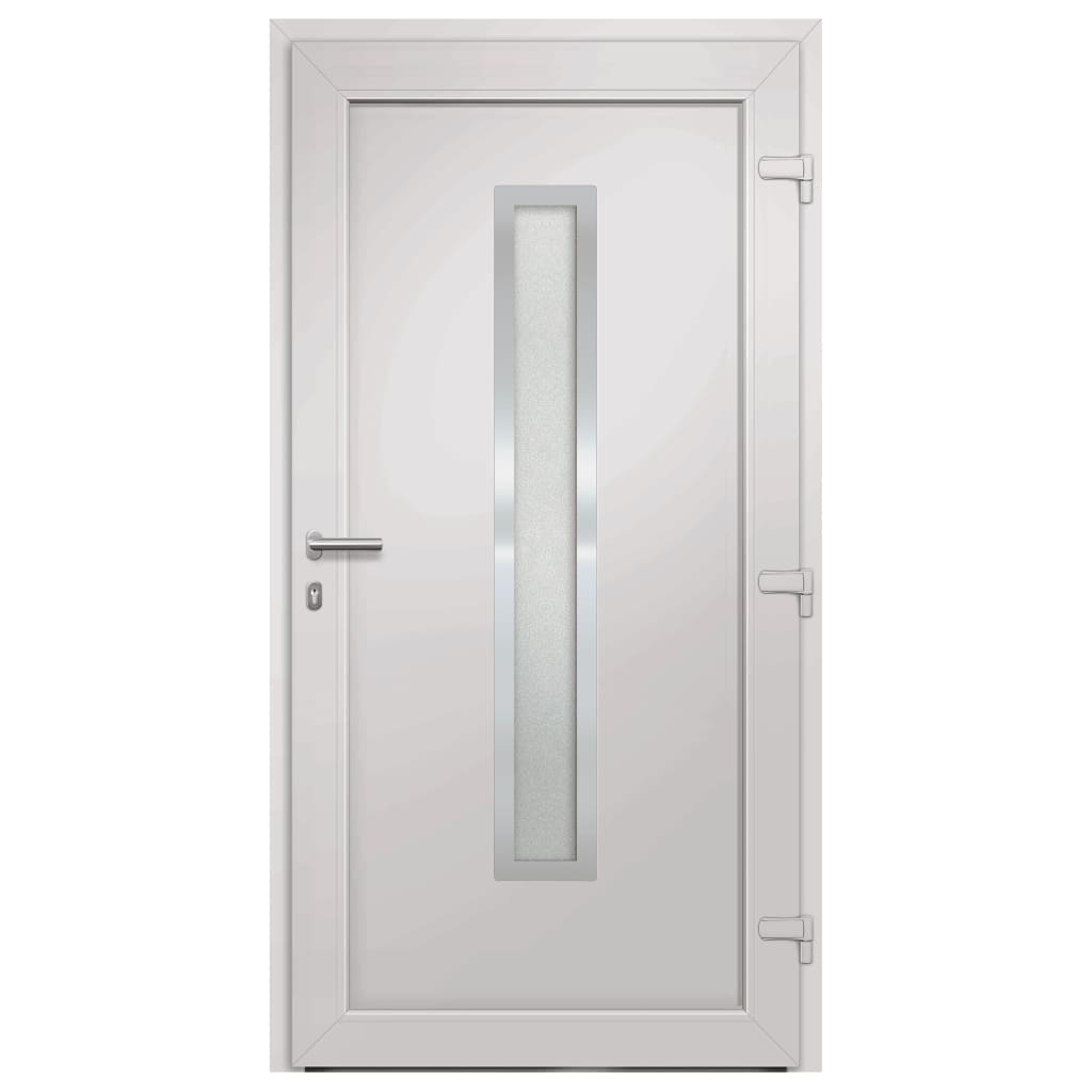 Porta di Ingresso Bianca 98x190 cm PVC con Vetro Isolante
