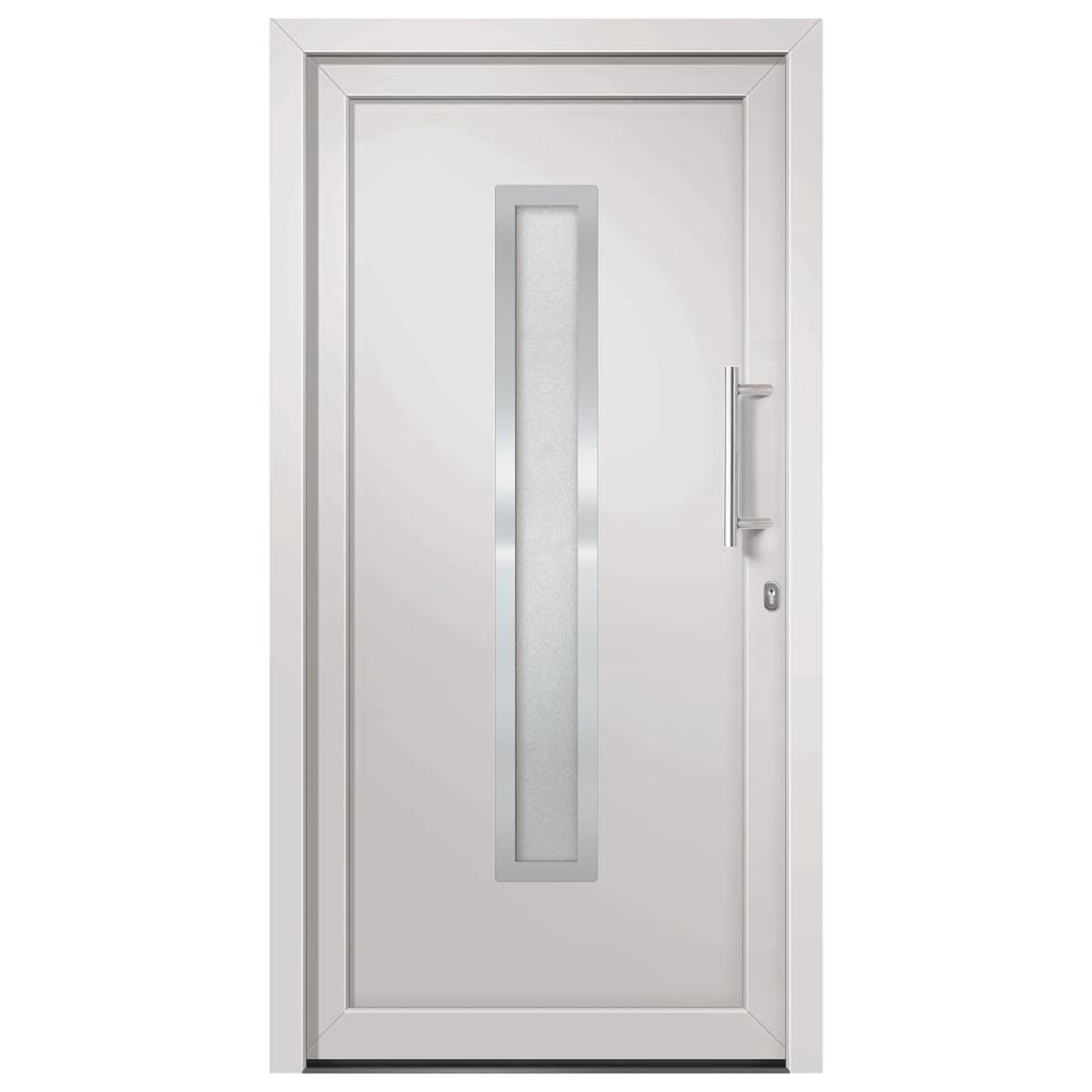 Porta d'Ingresso Bianca 98x200 cm in PVC con Vetro Isolante