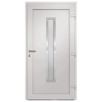 Porta d'Ingresso Bianca 98x200 cm in PVC con Vetro Isolante
