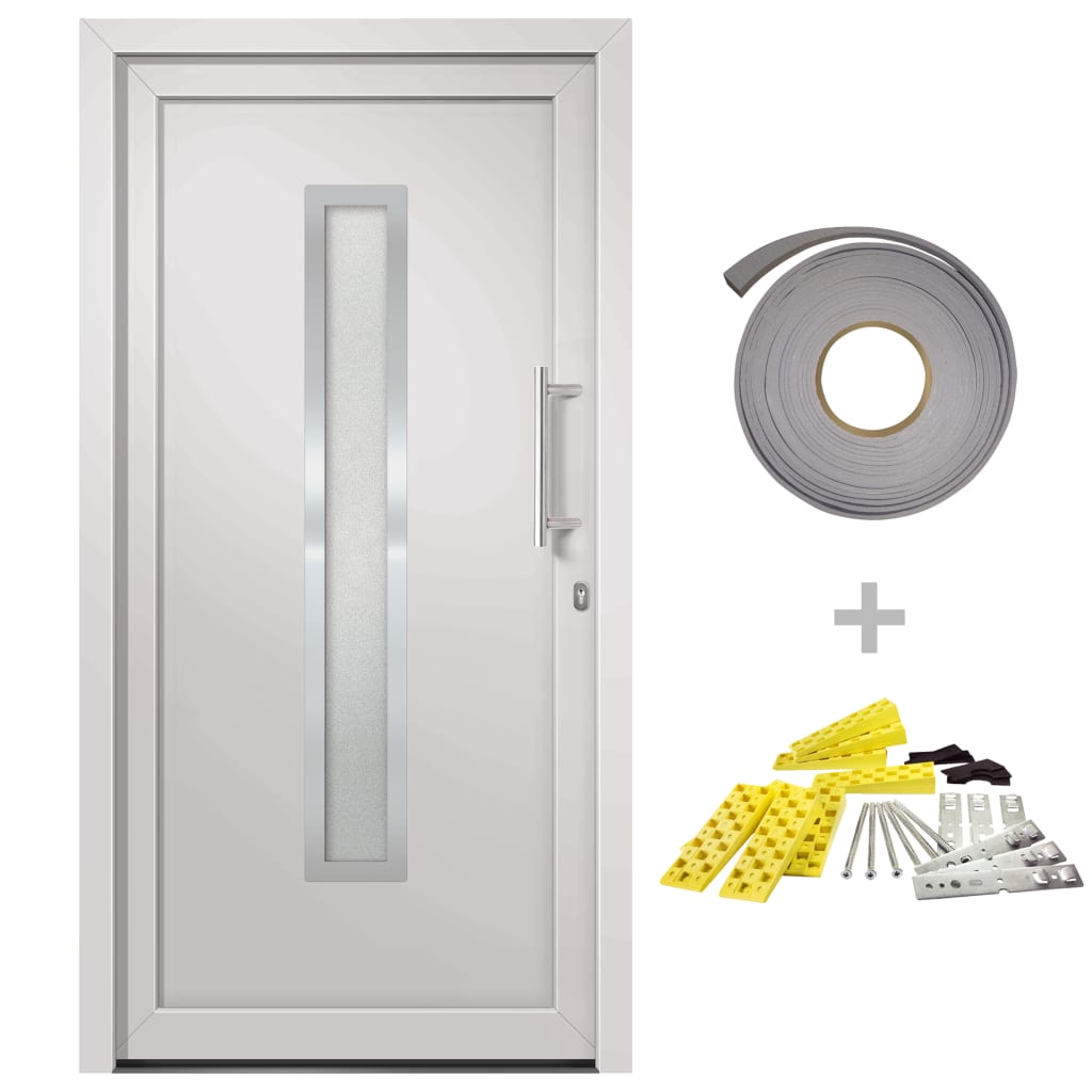 Porta d'Ingresso in PVC Bianca 98x208 cm con Vetro Isolante