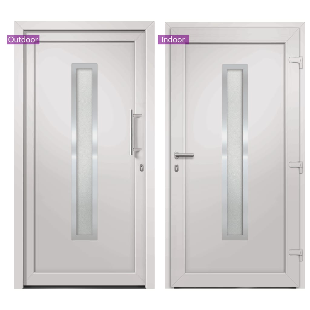 Porta d'Ingresso in PVC Bianca 98x208 cm con Vetro Isolante