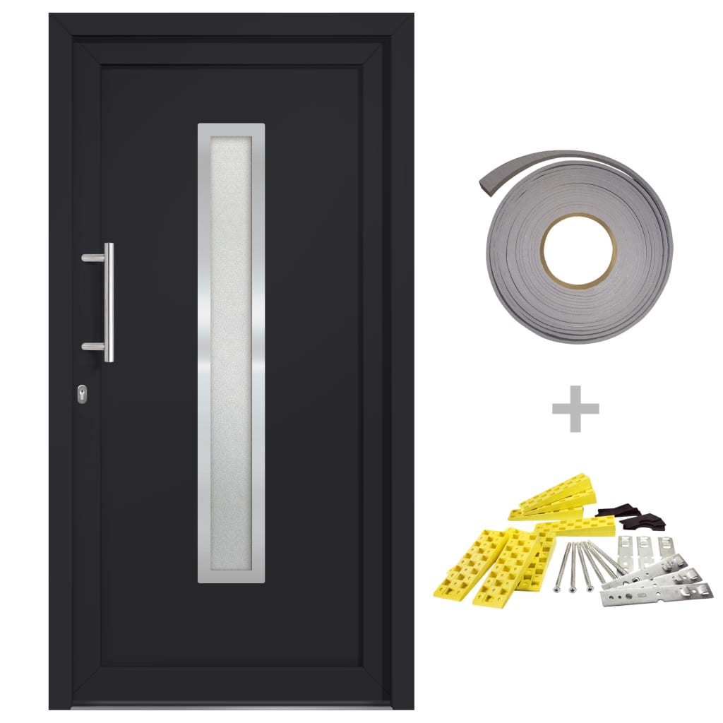 Porta d'Ingresso Antracite 108x208 cm con Vetro Isolante e Serrature a Fungo