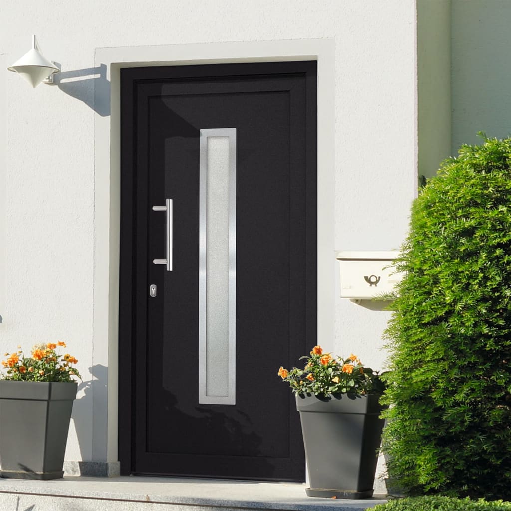 Porta d'Ingresso Antracite 108x208 cm con Vetro Isolante e Serrature a Fungo