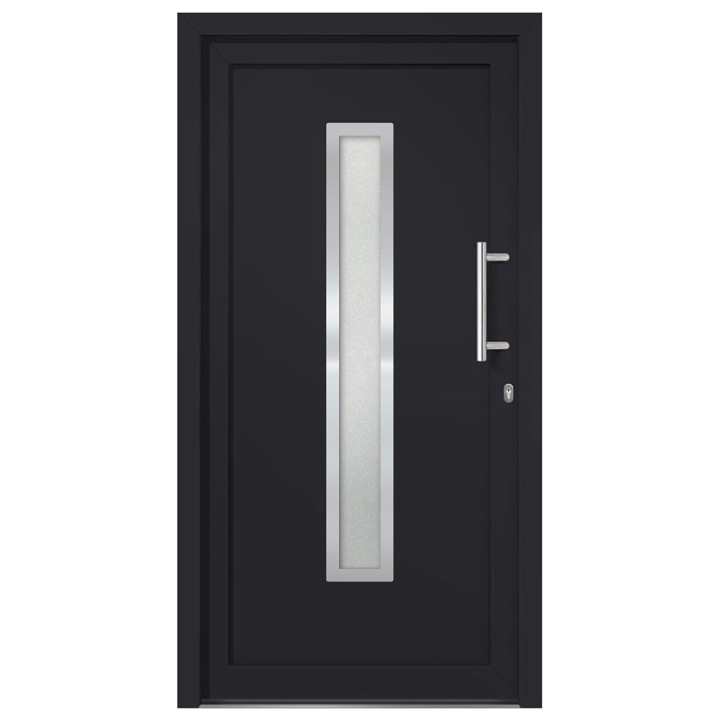 Porta d'Ingresso Antracite 98x200 cm in PVC con Vetro Isolante
