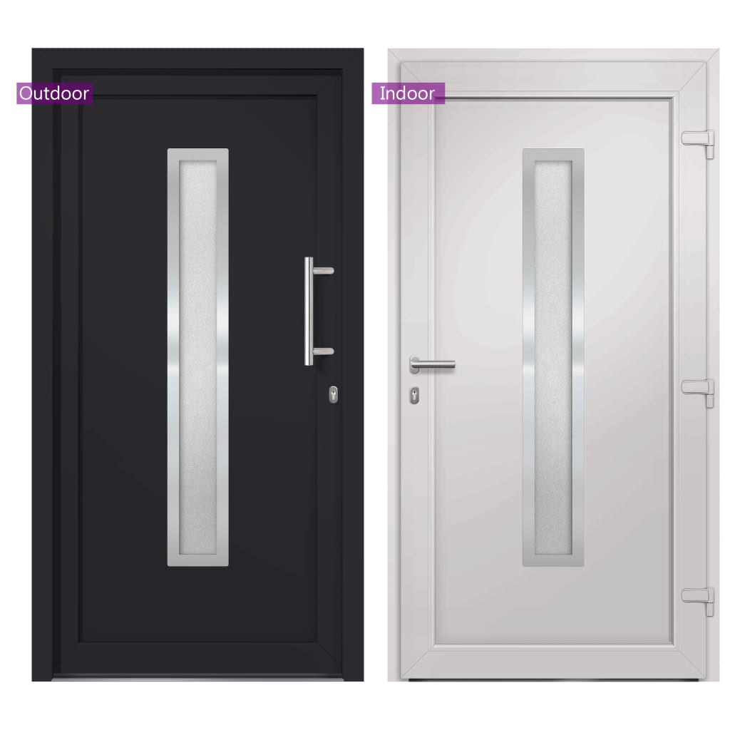 Porta d'Ingresso Antracite 98x200 cm in PVC con Vetro Isolante