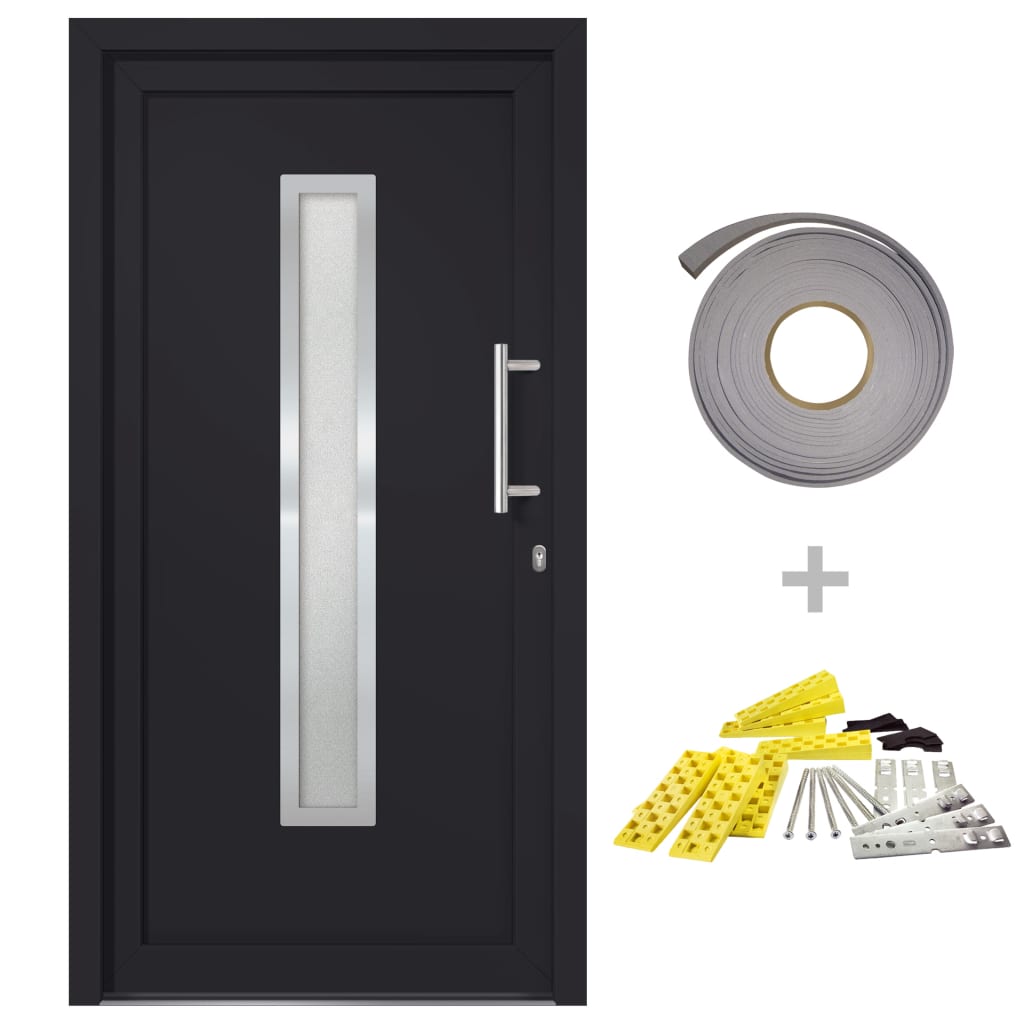 Porta d'Ingresso Antracite 98x208 cm in Alluminio con Vetro Isolante