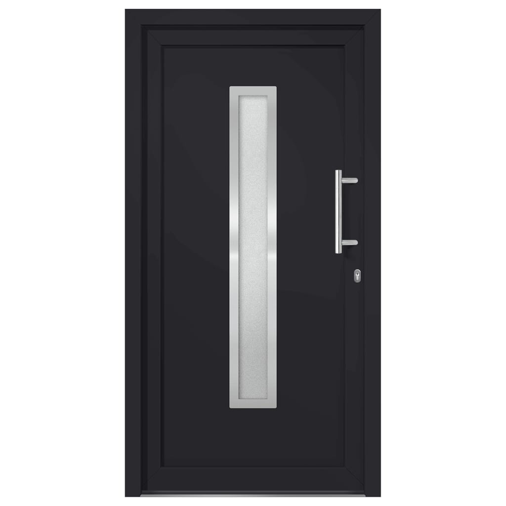 Porta d'Ingresso Antracite 98x208 cm in Alluminio con Vetro Isolante