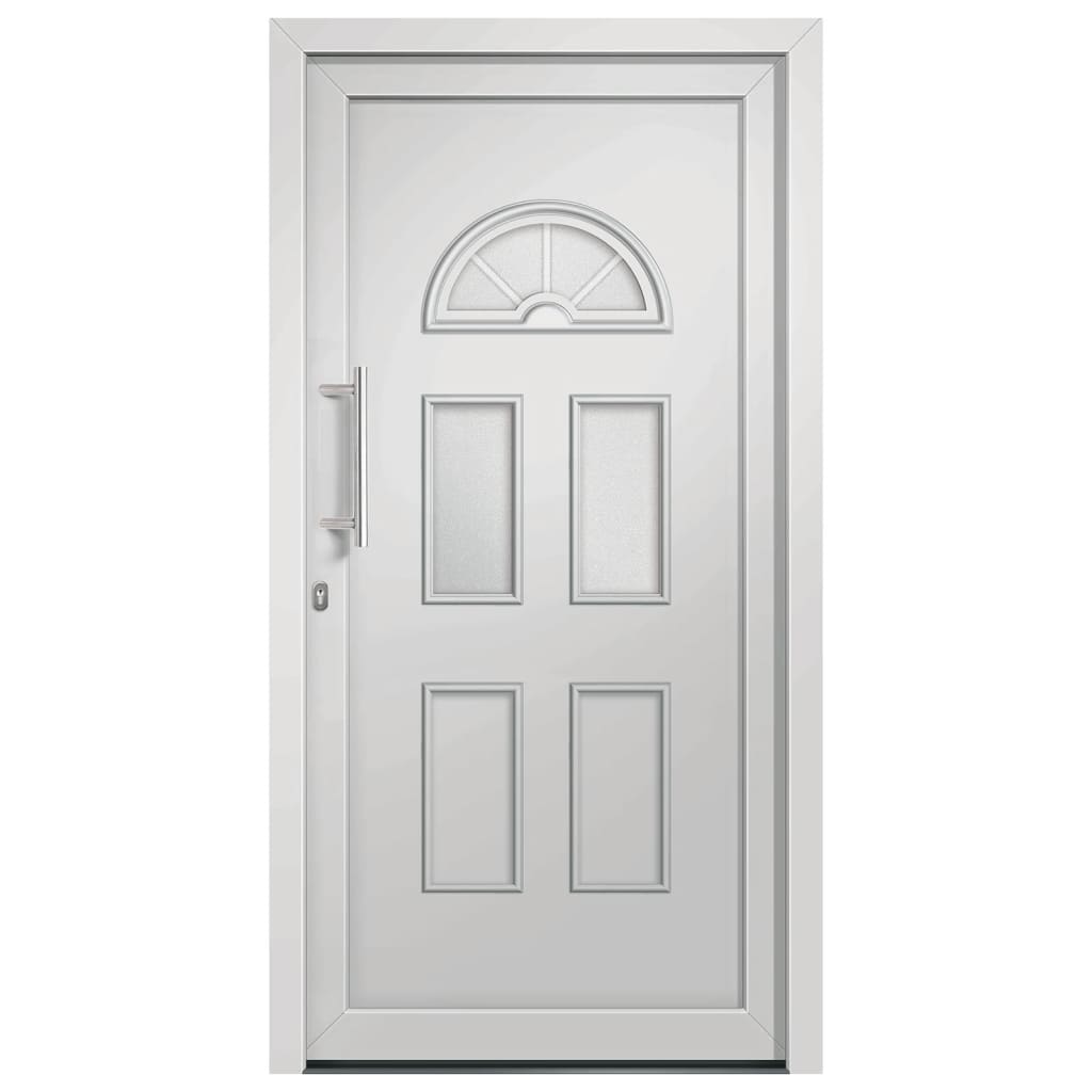 Porta di Ingresso Bianca 98x198 cm in PVC con Vetri Isolanti